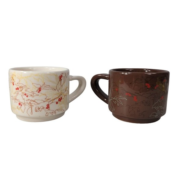 Starbucks Europe Map Stackable Mugs Set Of 2 Brown Cream 10fl oz Red Dots 2009 - Picture 6 of 13